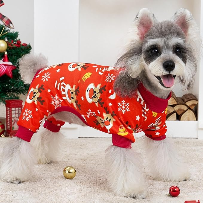 XPUDAC 4 Pack Christmas Dog Pajamas Comfy Dog Clothes for Small Medium Dogs Girl Boy Holiday Pet Outfit Puppy Onesie Cat Pjs Jammies, XL