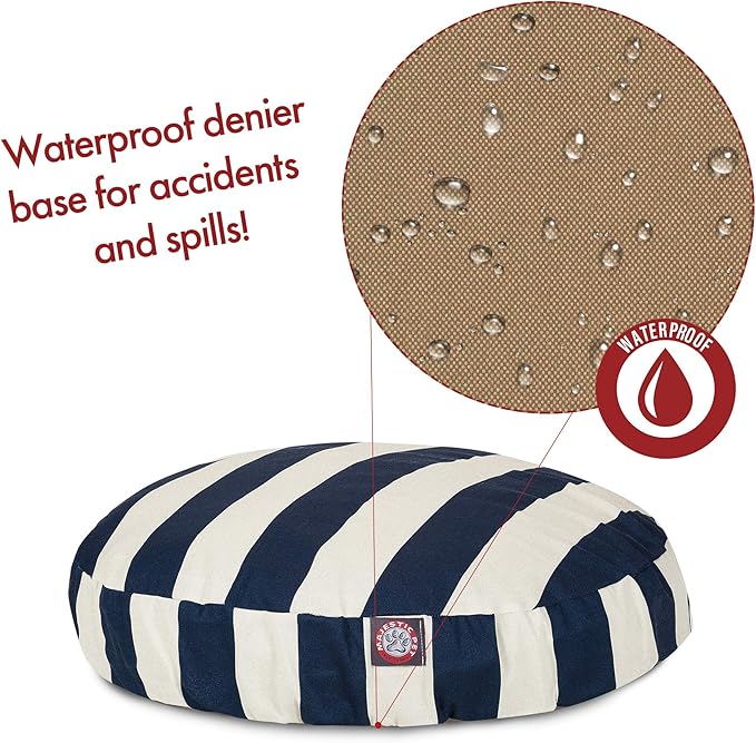 Navy Blue Vertical Stripe Small Round Indoor Outdoor Pet Dog Bed With Removable Washable Cover By Majestic Pet Products