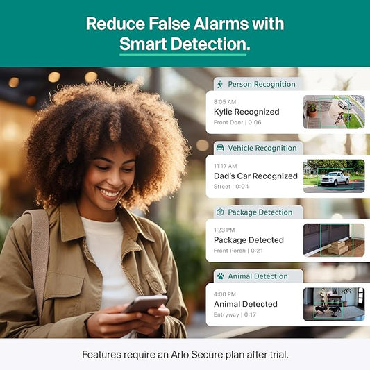 Arlo Essential Security Camera 2K (2025 Release) + 6 Months of Secure Plus Plan - Continuous Wired Plug-in Power Outdoor Camera, Person Recognition, Package Detection, Animated Preview, 1 Cam, Black