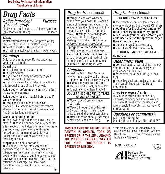 HealthA2Z® Fluticasone Propionate Nasal Spray | 50 mcg per Spray | 24 Hour Allergy Relief | 144 Sprays | 0.62 fl oz. (18.2mL) (0.62 fl oz. (Pack of 2))