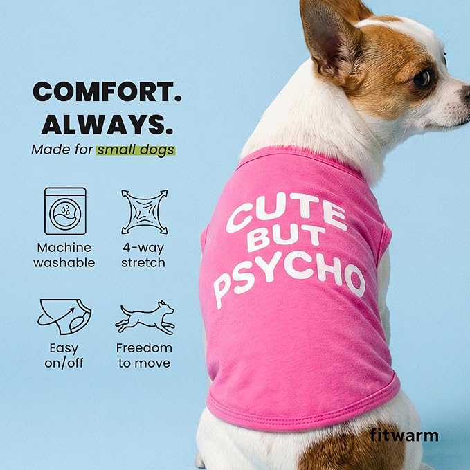 Fitwarm Cute But Psycho Dog Shirt, Summer Clothes for Small Dogs Girl, Funny Pet Outfit, Pink, White, XXL