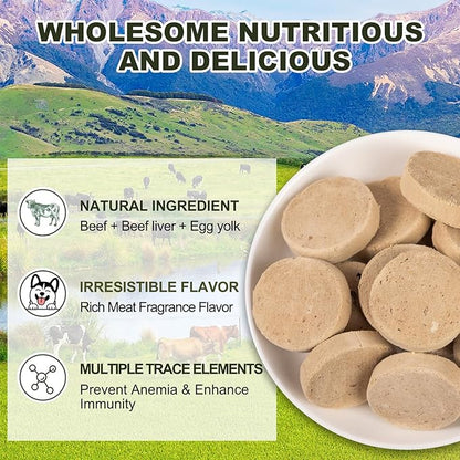 Freeze Dried Beef Patties Dog Cat Treats - Beef Liver & Egg Yolk Natural Recipe Pet Snacks,High Protein,Grain-Free (20 PC)