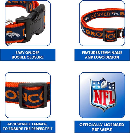 Pets First NFL Denver Broncos Licensed PET COLLAR, Small - Heavy-Duty, Strong, and Durable Dog Collar. Available in 31 Football Teams and 4 Sizes