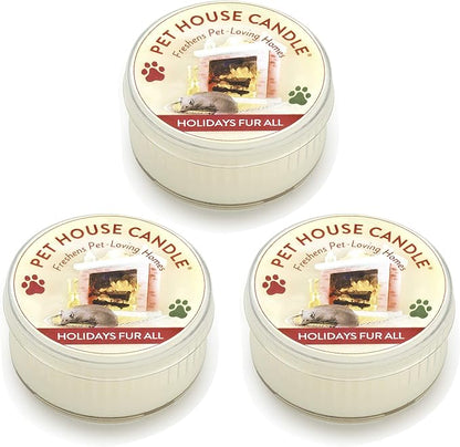 Pet House Mini Candles for Pet Odor Made with Natural Soy Wax, Plant Based, Dog and Cat Friendly Scented Candles, Holidays Fur All Pack of 3