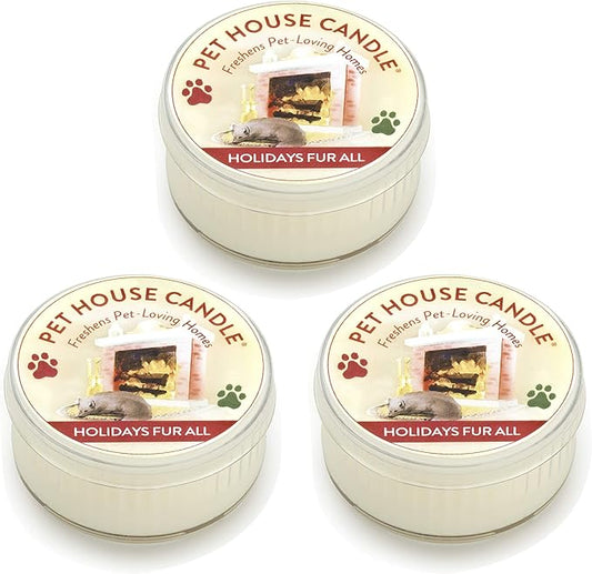 Pet House Mini Candles for Pet Odor Made with Natural Soy Wax, Plant Based, Dog and Cat Friendly Scented Candles, Holidays Fur All Pack of 3