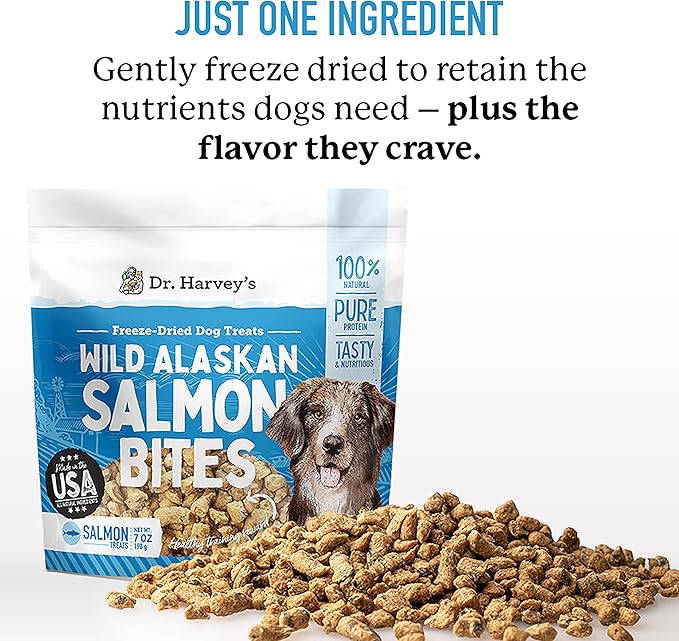 Dr. Harvey's Wild Alaskan Salmon Bites - Freeze Dried Dog Training Treats with Salmon Meat for Dogs - 7 Ounces (Pack of 3)