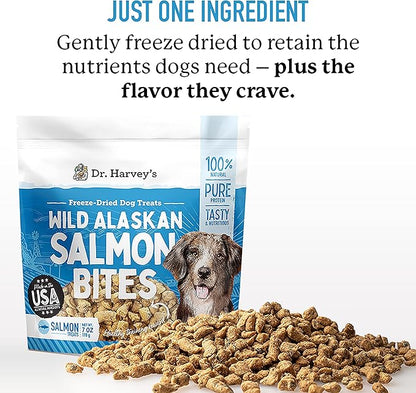 Dr. Harvey's Wild Alaskan Salmon Bites - Freeze Dried Dog Training Treats with Salmon Meat for Dogs - 7 Ounces (Pack of 3)