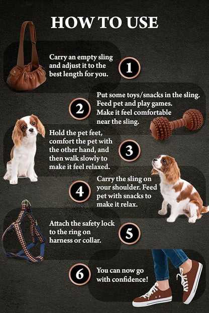 Noah & Paw Dog Sling Carrier for Small Dogs 5-18lb, Dog Sling for Small Dogs and Cats, Dog Carrier with Adjustable Padded Strap, Vegan Leather Lined with Fur, Double Safety Feature, Machine Washable