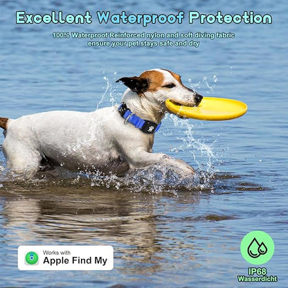 GPS Dog Collar Tracker 2-in-1,Reflective Waterproof Pet Collar,iOS-Only,No Monthly Fees,Unlimited Range,Ideal for Dog Tracking pet Tracker,for Small Medium Large Dogs(L (16.6"-24"), Blue)