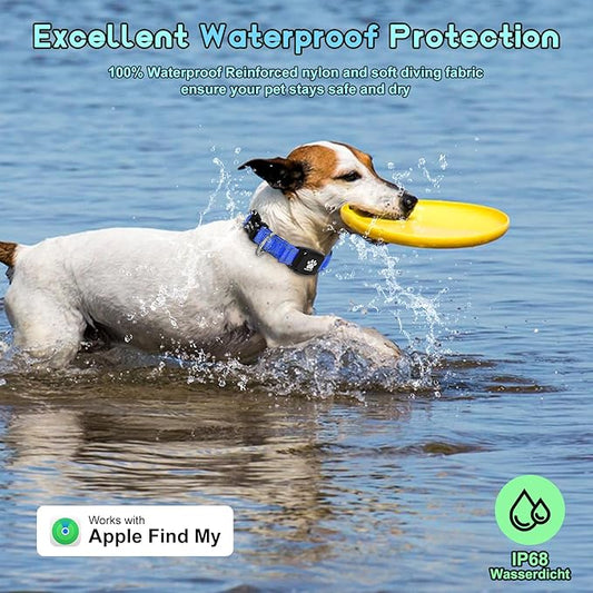 GPS Dog Collar Tracker 2-in-1,Reflective Waterproof Pet Collar,iOS-Only,No Monthly Fees,Unlimited Range,Ideal for Dog Tracking pet Tracker,for Small Medium Large Dogs(M (15"-20.5"), Blue)