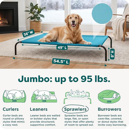 FurHaven Elevated Dog Bed, Cooling Raised Pet Cot with Breathable Mesh, Durable Steel Frame, Indoor/Outdoor Use, Easy Assembly, Jumbo XL, Nylon Mesh with Steel Frame, Capri Blue
