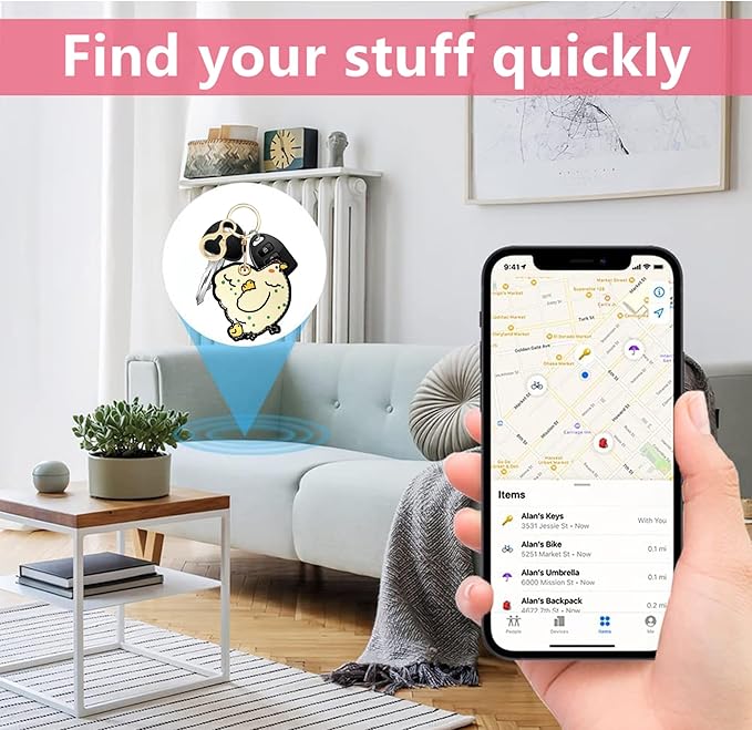 Leather Airtag Keychain Case Holder,Cute Protective Apple Air Tag Cover with Key Ring,Anti-Scratch Hidden Finder GPS Tracker Case for Wallet Keys,Bag,Pets,Backpack(ChickD)