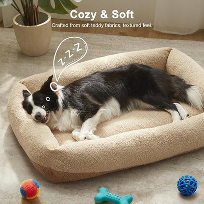 FURTIME Dog Bed Large Sized Dogs, Washable Comfy Fluffy Medium Dog Bed, Removable Zipper Cover Machine Wash, Soft Orthopedic Bed Durable Pet Cuddler with Anti-Slip Bottom, 36"x27"x8",Beige