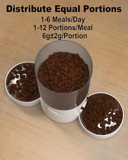 Automatic Cat Feeder 2 Cats, 4.2L Dry Food Auto Dispenser with Double Bowls,Dual Power Supply,Programmable Portion Control,10s Voice Recorder(Black,Stainless Steel Bowls) (Transparent+White)