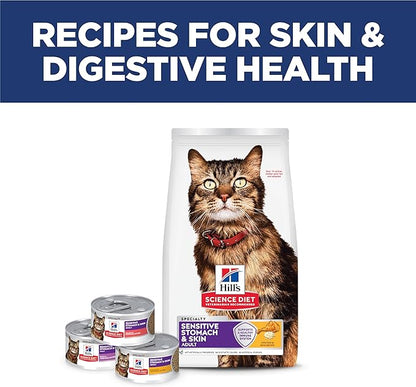 Hill's Science Diet Adult Sensitive Stomach & Skin Dry Cat Food, Chicken & Rice, 15.5 lb. Bag (Updated Formula)