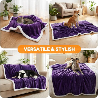 Waterproof Dog Blanket for Couch – Double Sided Washable Cat Puppy Blanket, Durable Furniture Protector for Dogs and Cats, Purple White L(60×50)"