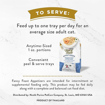 Fancy Feast Purina Lickable Appetizers Grain Free Wet Cat Food Topper Ocean Fish Appetizer with a Shrimp Cat Food Topper - 1.1 oz. Trays,(Pack of 20)