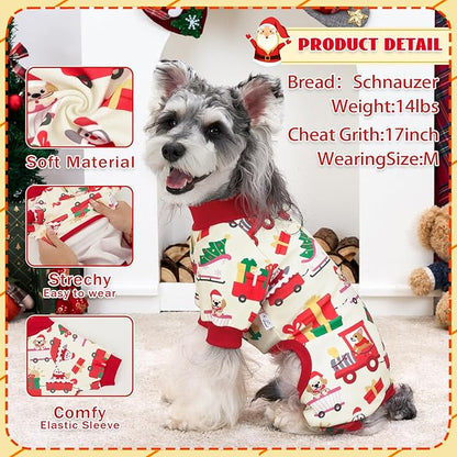 XPUDAC Dog Christmas Pajamas Soft Puppy Outfits for Small Medium Dogs Pet Clothes Pjs Doggie Bodysuit Cat Christmas Apparel, Yellow, 2XL