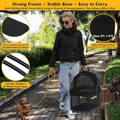 PAWZIDEA Pet Stroller 4 in 1, Foldable Cat Stroller with Detachable Carrier for Small Medium Dogs & Cats, Escape-Proof No-Zip Canopy, Lightweight Portable Travel Crate & Car Seat Combo, Storage Basket