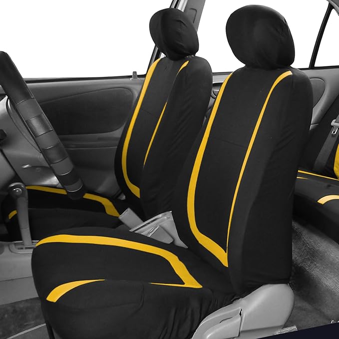 FH Group Car Seat Covers Rear Set Cloth - Car Seat Covers with Removable Headrest,Universal Fit,Automotive SeatCovers,Washable Car SeatCover for SUV,Sedan,Van Yellow