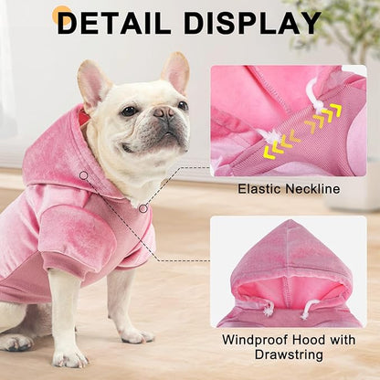 BEAUTYZOO Dog Hoodie Sweaters for Small Medium Dogs- Warm Fall Winter Fleece Jacket for Cold Weather, Soft Velour Hooded Coat with Leash Hole & Pocket, Puppy Sweatshirt Clothes Bulldog Schnauzer, Pink