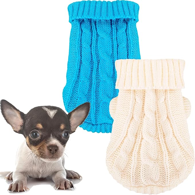 2 Pack Dog Sweaters for Small Dogs, Chihuahua Yorkie Sweater, Dog Clothes for Small Dogs, Winter Warm Pullover Clothing, Pet Cat Cold Weather Puppy Clothes Outfits M