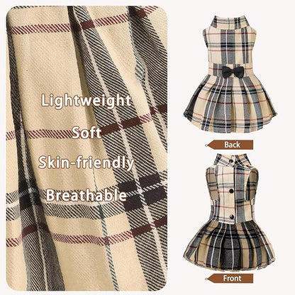 PUPTECK Classic Plaid Dog Dress Cute Puppy Clothes Outfit