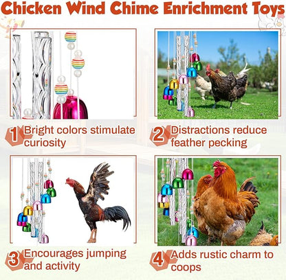 WinnerWhy Chicken Chew Toys for Coop Silver Chicken Wind Chime Enrichment Toys Art Hanging Decoration for Bird Parrot Parakeet Budgerigar Lovebird