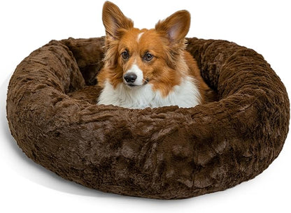 Best Friends by Sheri The Original Calming Donut Dog Bed for Medium Dogs up to 45 lbs, Lux Faux Fur, Dark Brown, Medium, 30" x 30"
