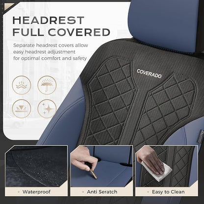 Coverado Seat Covers Front Seats, Leather Automotive Seat Covers 2-Pack, Mesh Breathable Auto Seat Protectors, Driver Seat Covers Universal Fit for SUV, Truck, Vans, Sedan