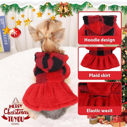 Dog Sweater Fleece Dog Hoodie Winter Puppy Clothes for Small Dogs Boy Girl Pet Cold Weather Doggie Coats Fall Doggy Sweatshirt for Chihuahua Yorkie Cat Sweater Costume, Red Plaid, M