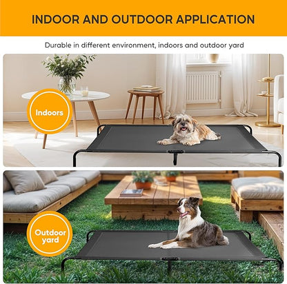 HealSmart Cooling Elevated Dog Bed Outdoor Raised Portable Dog Cot Beds No-Slip Feet Durable Portable Pet Hammock Bed, 60x37x9 Inch, Black