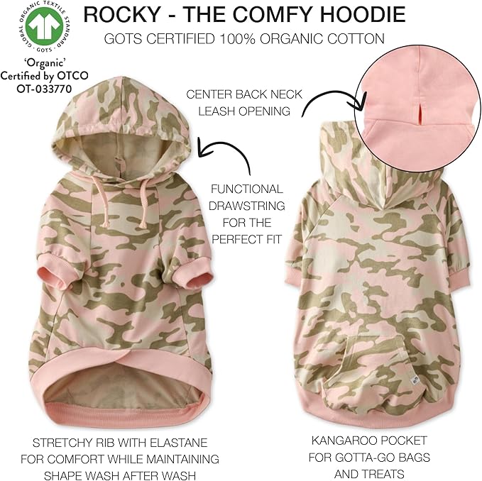 Pet Passion Rocky – The Original Lightweight Hooded Tee 100% Organic Cotton Dog Hoodie Pet Coat Sweater for All Sized Dogs, Original Pink Camo, XX-Large (70-110 lbs)