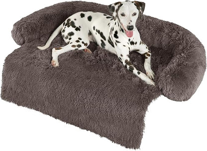 Codi Calming Dog Bed for Couch – Anti-Anxiety Sofa Protector Mat for Large Dogs, 41''x37''x6'', Machine Washable, Fluffy & Cozy with Non-Slip Bottom, Ash Brown