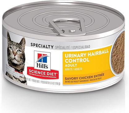 Hill's Science Diet Adult Urinary & Hairball Control Wet Cat Food, Chicken Minced, 5.5 oz. Cans, 24-Pack