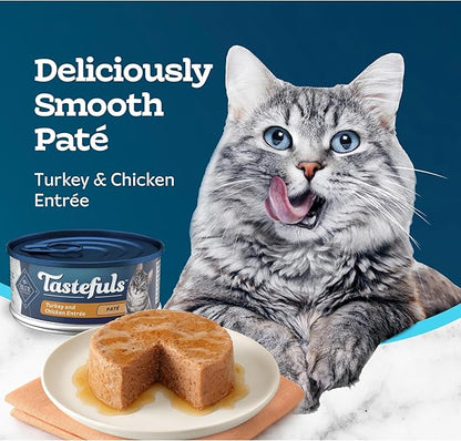 Blue Buffalo Tastefuls Wet Cat Food Paté,Made with Natural Ingredients,Turkey and Chicken Entrée,5.5-oz Cans,(Pack of 48)