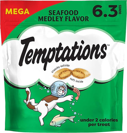 Temptations Cat Treats, Classic Crunchy and Soft Cat Treats, Seafood Medley Flavor, 6.3 oz. Pouch