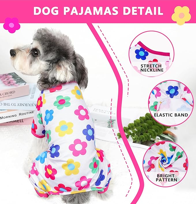 Dog Pajamas Spring Summer Dog Clothes for Small Medium Dogs Girl Boy Cute Soft Puppy Pjs Clothes Doggie Onesies Cat Pet Jammies Outfit (Rose,L)