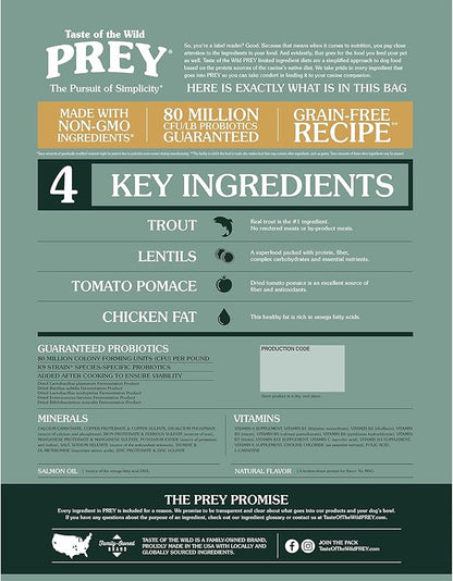 Taste of the Wild Prey Real Meat High Protein Trout Limited Ingredient Dry Dog Food Grain-Free Recipe Made with Real Spring-Fed Trout, and Includes Probiotics for All Life Stages 25 lb