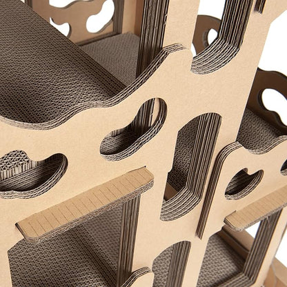 Furhaven Cardboard Cat House Tower Playground, Multi-Level Cat Tree Hideout Scratcher with Catnip