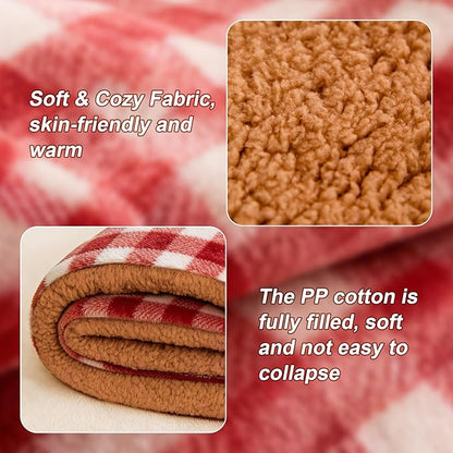 Jiupety Cat Bed for Indoor Self Warming Cat Bed Mat Ultra-Soft Plaid Dog Beds Machine Washable Pet Bed,Multifunction Folding Pet Blanket for Small Dogs and Cats Red,30X23In