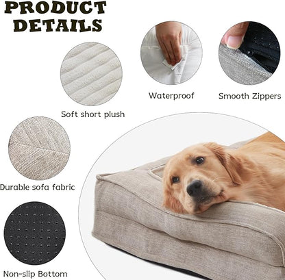 WINDRACING Orthopedic Dog Beds for Small Dogs, Waterproof Egg Foam Dog Sofa Bed with L Bolster Sides, Washable Small Pet Bed with Removable Cover & Non-Slip Bottom, 30 x 20 inch, Beige