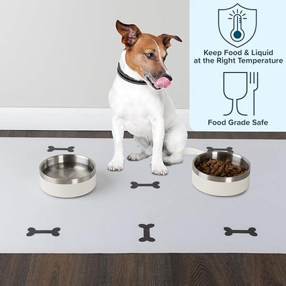 Set of 2 Stainless Steel Dog Bowls - 32oz or 4 Cups Double Wall Insulated Food and Water Bowls for Dogs and Cats, Non Slip Metal Pet Dishes for Small-Medium Pets, Puppy Essentials by PETMAKER (Cream)