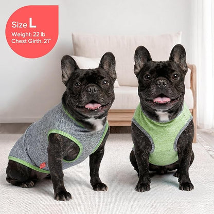 KYEESE 2Pack Dog Shirt, Lightweight Sun Protection Sleeveless Dog T Shirts for Small Medium Dogs, Breathable Pet Reflective Tank Top Summer Dogs Clothes for Outdoor Walking, Green+Grey, XL