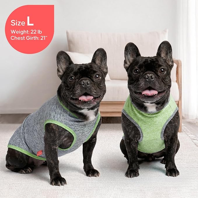 KYEESE 2Pack Dog Shirt, Lightweight Sun Protection Sleeveless Dog T Shirts for Small Dogs, Breathable Pet Reflective Tank Top Summer Dogs Clothes for Outdoor Walking, Green+Grey, M