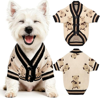 PETCARE Small Dog Sweater Cute Bear Dog Cardigan Coat Clothes for Small Medium Dogs Boy Girl Cat Sweaters Clothes for Cats Only Soft Warm Fall Winter Puppy Knitted Outfits Chihuahua Shih Tzu, Beige