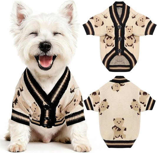 PETCARE Small Dog Sweater Cute Bear Dog Cardigan Coat Clothes for Small Medium Dogs Boy Girl Cat Sweaters Clothes for Cats Only Soft Warm Fall Winter Puppy Knitted Outfits Chihuahua Shih Tzu, Beige