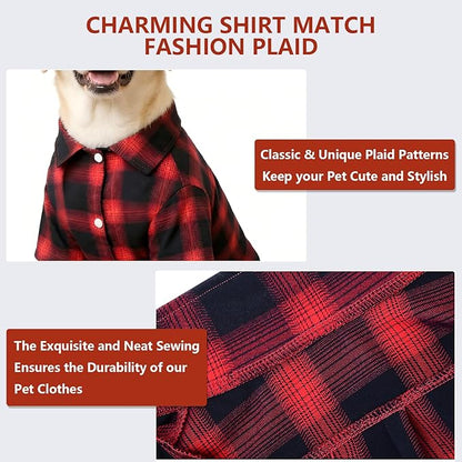 Koneseve Dog Shirt, Pet Plaid Clothes Shirt T-Shirt Sweater Matching Breathable for Small Medium Large Dog Cat Puppy Adorable Casual Cozy Halloween Thanksgiving Christmas Costumes (Red; 7XL)