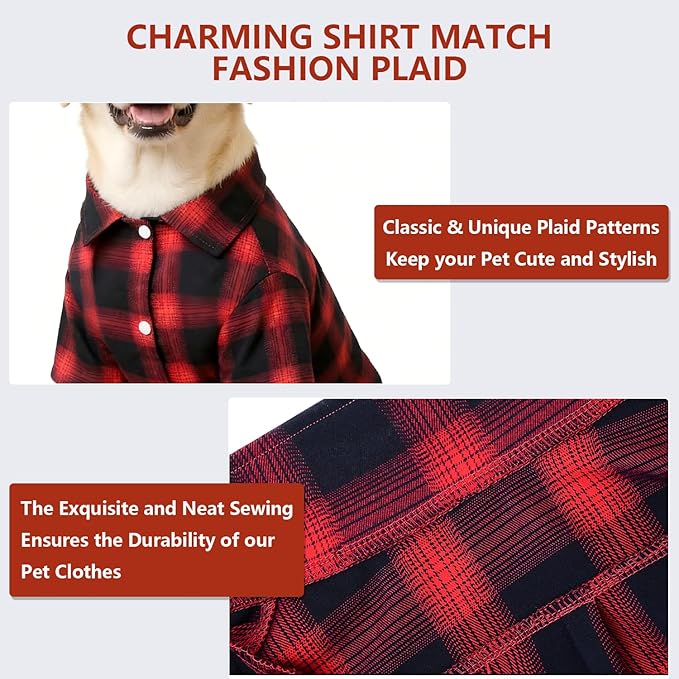 Koneseve Dog Shirt, Pet Plaid Clothes Shirt T-Shirt, Sweater Bottoming Shirt for Small Dog Cat Puppy Grid Adorable Wearing Stylish Cozy Halloween,Christmas Costumes (Red;S/Small)