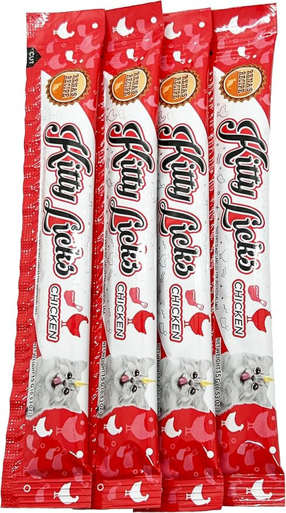 Rena's Recipe Kitty Licks Lickable Cat Treats Chicken Variety Pack 60 Tubes Creamy Cat Treat Purée Grain Free Cat Squeeze Treats Value Pack